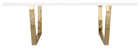 80" Rectangular Dining Table White Lacquer Top and Gold Metal Base By Diamond Sofa