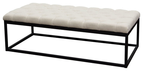 Mateo Black Powder Coat Metal Linen Tufted Bench, Desert Sand Linen, Large By Diamond Sofa