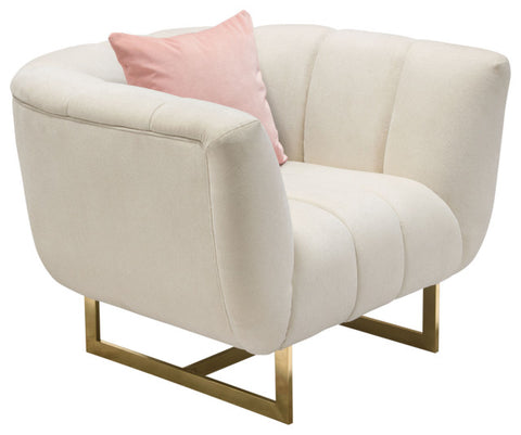 Venus Cream Fabric Chair With Contrasting Pillows and Gold Finished Metal Base By Diamond Sofa