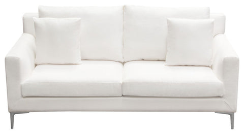 Seattle Loose Back Loveseat in White Linen Polished Silver Metal Leg By Diamond Sofa