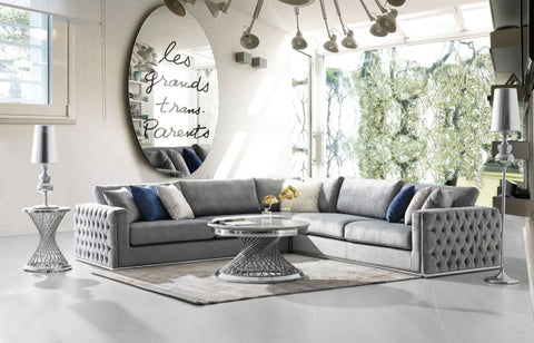 Envy 3-Piece Sectional, Platinum Gray Velvet With Detail and Silver Metal Trim By Diamond Sofa