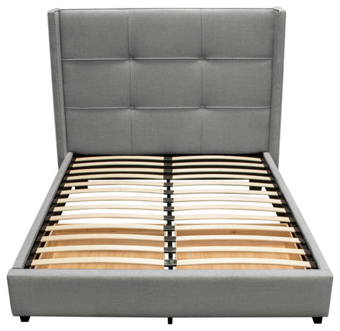 Beverly Eastern King Bed with Integrated Footboard Storage Wings in Grey Fabric By Diamond Sofa