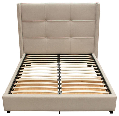 Queen Bed With Integrated Footboard Storage Unit and Accent Wings, Sand Fabric By Diamond Sofa