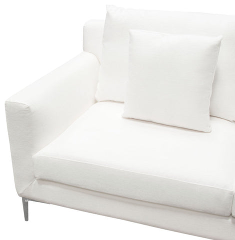 Seattle Loose Back Loveseat in White Linen Polished Silver Metal Leg By Diamond Sofa