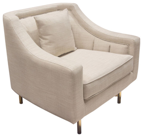 Fabric Chair in Sand Linen Fabric Accent Pillow and Gold Metal Criss-Cross Frame By Diamond Sofa