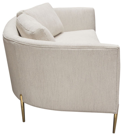 Lane Sofa in Light Cream Fabric with Gold Metal Legs By Diamond Sofa