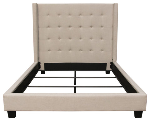 Madison Ave Tufted Wing Queen Bed, Sand Button Tufted Fabric By Diamond Sofa