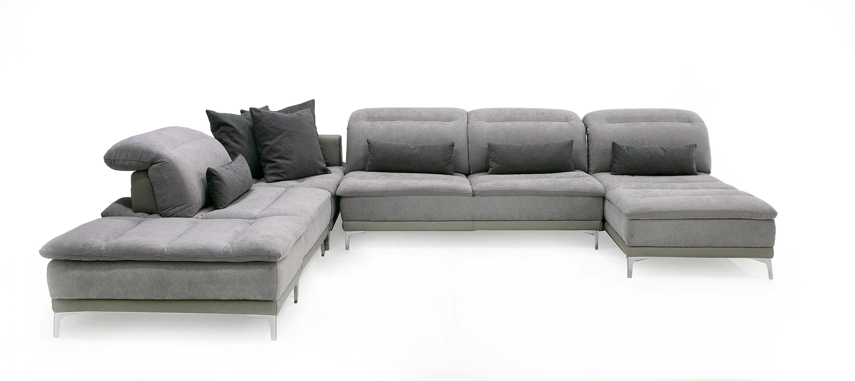 David Ferrari Horizon Modern Grey Fabric & Grey Leather U Shaped Sectional Sofa Model VGFTHORIZON-GREY