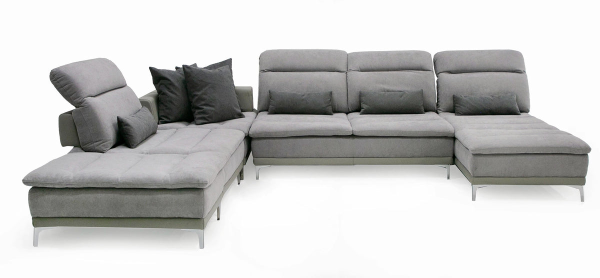 David Ferrari Horizon Modern Grey Fabric & Grey Leather U Shaped Sectional Sofa Model VGFTHORIZON-GREY