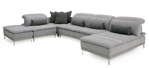 David Ferrari Horizon Modern Grey Fabric & Grey Leather U Shaped Sectional Sofa Model VGFTHORIZON-GREY
