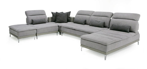 David Ferrari Horizon Modern Grey Fabric & Grey Leather U Shaped Sectional Sofa Model VGFTHORIZON-GREY