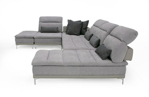 David Ferrari Horizon Modern Grey Fabric & Grey Leather U Shaped Sectional Sofa Model VGFTHORIZON-GREY