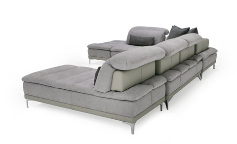 David Ferrari Horizon Modern Grey Fabric & Grey Leather U Shaped Sectional Sofa Model VGFTHORIZON-GREY