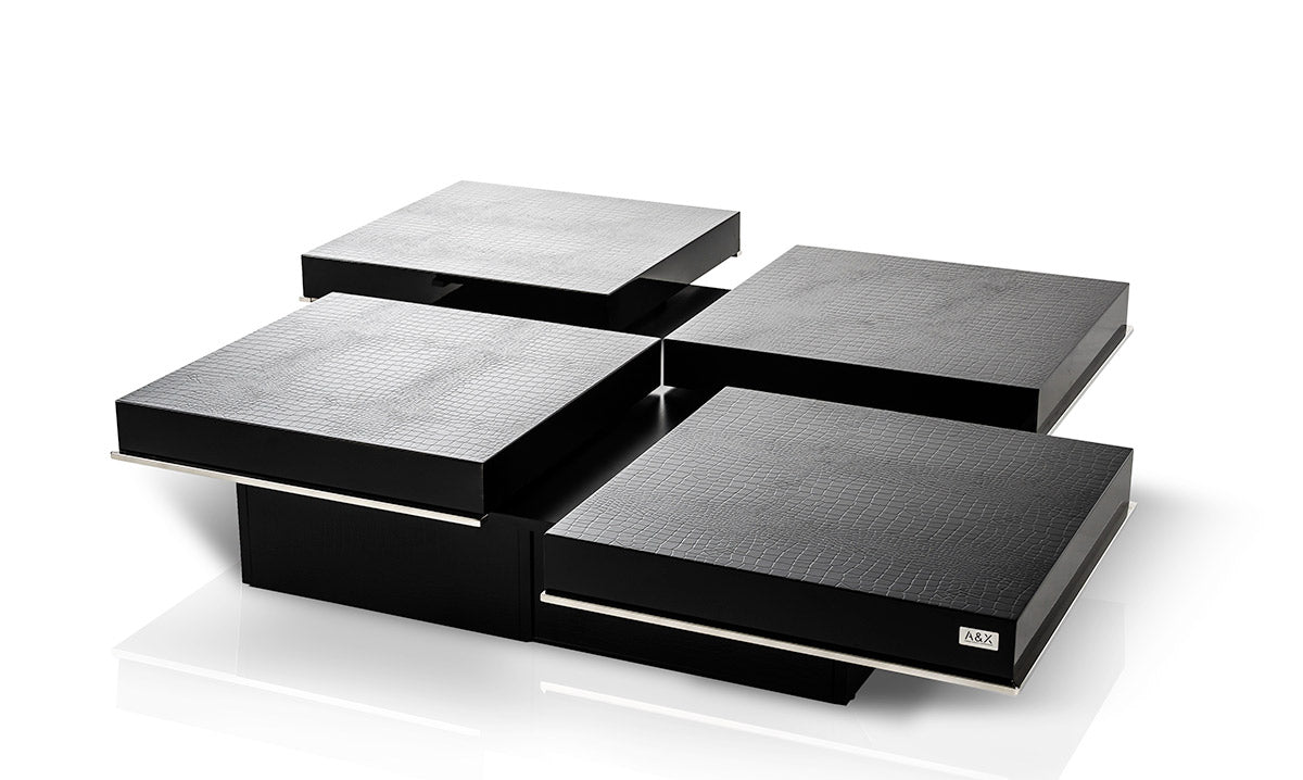 Horizon Modern Black Crocodile Coffee Table With Pull Out Squares Model VGUNAK856-120C-BLK