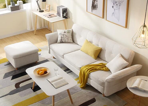 Divani Casa Jeremiah Modern Ivory Fabric Sofabed & Ottoman With Storage Model VGKNI3062-IVY