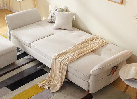 Divani Casa Jeremiah Modern Ivory Fabric Sofabed & Ottoman With Storage Model VGKNI3062-IVY