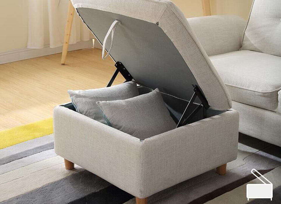 Divani Casa Jeremiah Modern Ivory Fabric Sofabed & Ottoman With Storage Model VGKNI3062-IVY