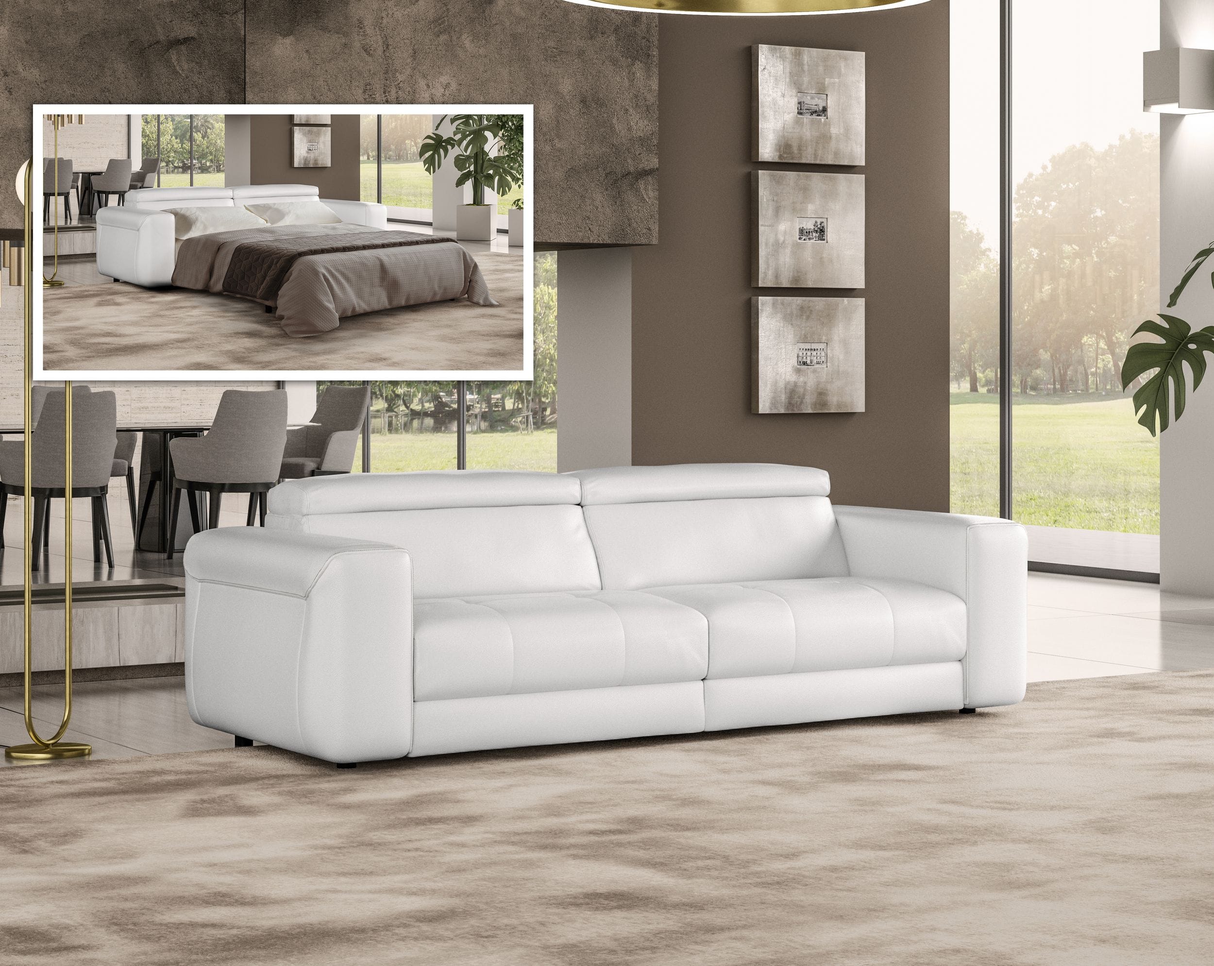Lamod Italia Icon Modern Italian White Leather Sofa Bed Model VGCCICON-WHT-SB