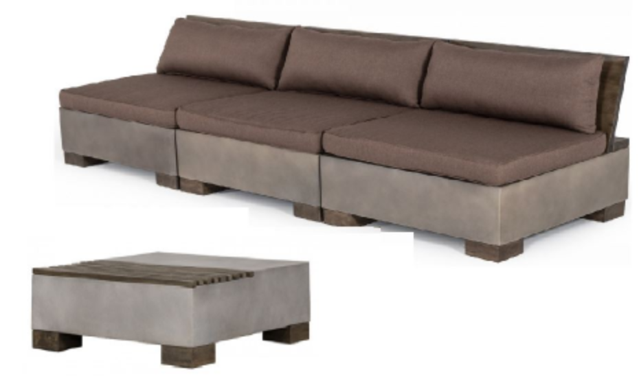 Modrest Delaware Modern Concrete Sofa Set With Square Coffee Table Model VGLB-RIVI-SQR-SET1