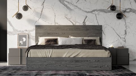 Full Nova Domus Lucia Italian Modern Matte Grey  |  Elm Grey Bed & 2 Nightstands Set Model VGACLUCIA-BEDNS-SET-FULL