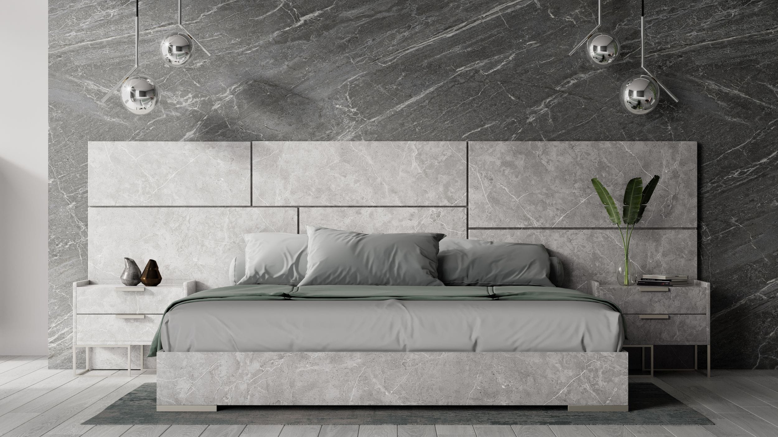 Nova Domus Eastern King Marbella Italian Modern Grey Marble Bed With 2 Nightstands Model VGACMARBELLA-GRY-BED-EK