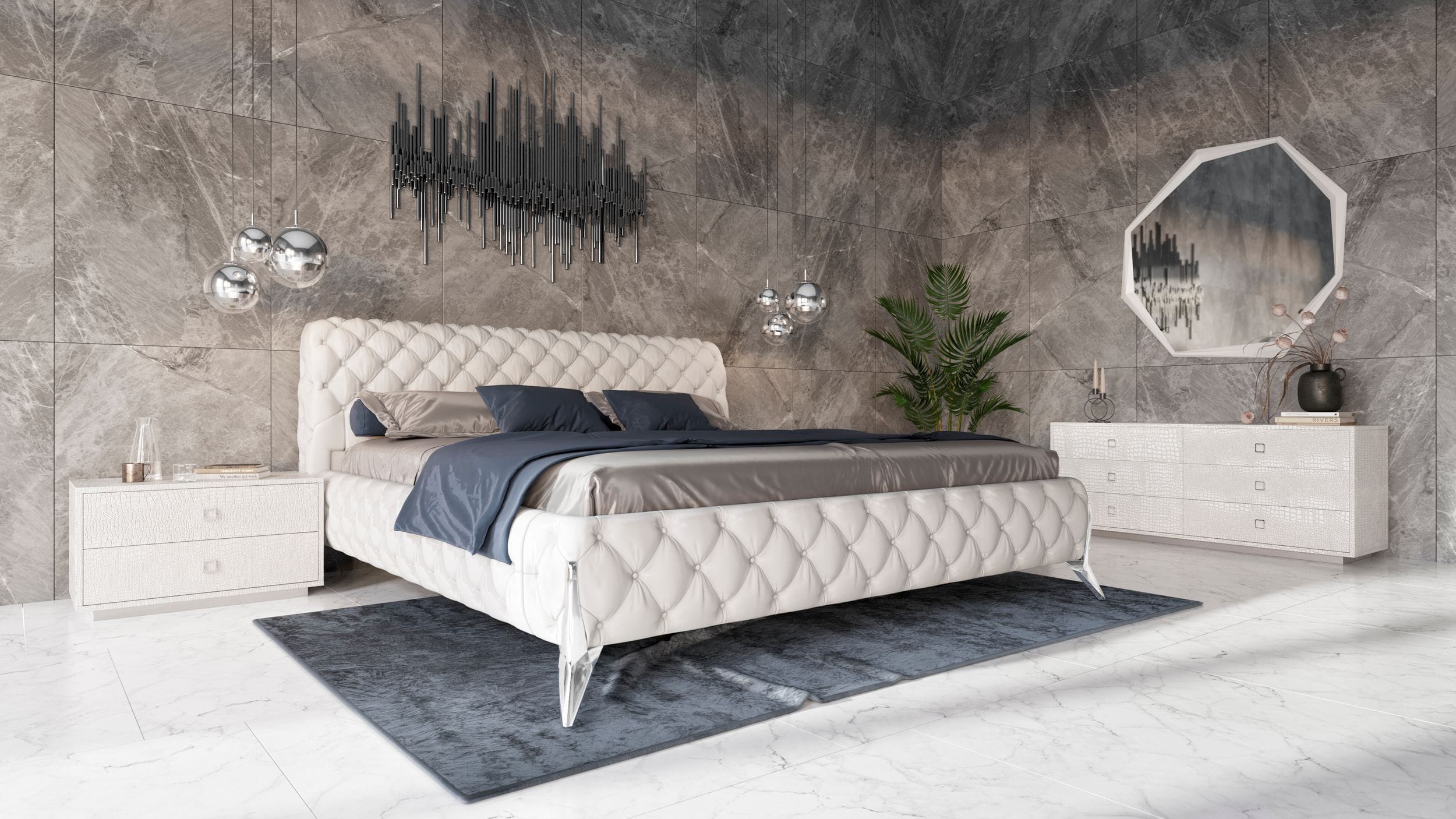 Queen Modrest Legend Modern White Bonded Leather Bed Model VGVCBD8111-WHT-Q