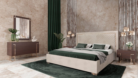 Modrest Corrico Modern Off White and Champagne Gold Bedroom Set
