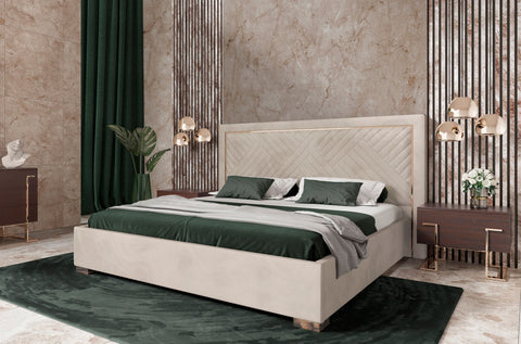 Modrest Corrico Modern Off White and Champagne Gold Bedroom Set
