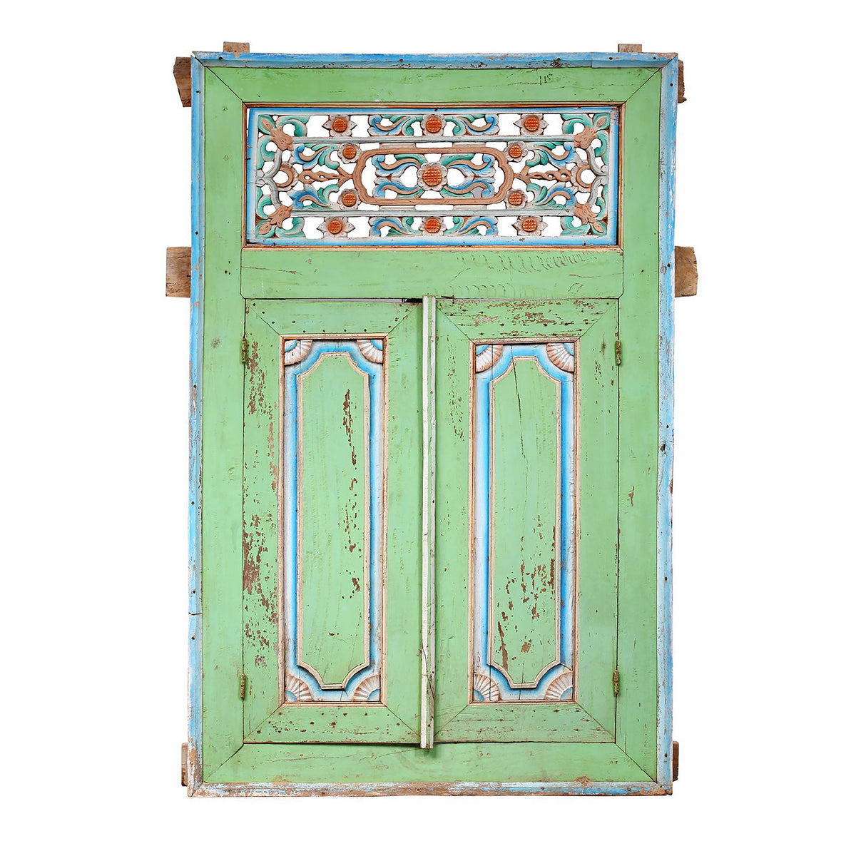 Antique Distressed Painted Finish Window On Frame