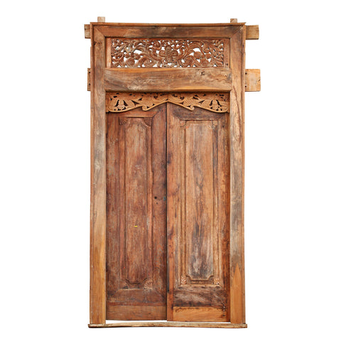 Antique Distressed Painted And Waxed Finish Javanese Door Set With Frame