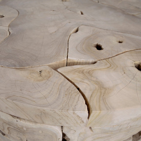 Briar Bleached Teak Wood Finish Round Coffee Table
