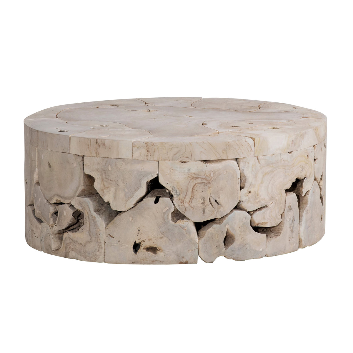 Briar Bleached Teak Wood Finish Round Coffee Table