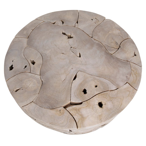 Briar Bleached Teak Wood Finish Round Coffee Table