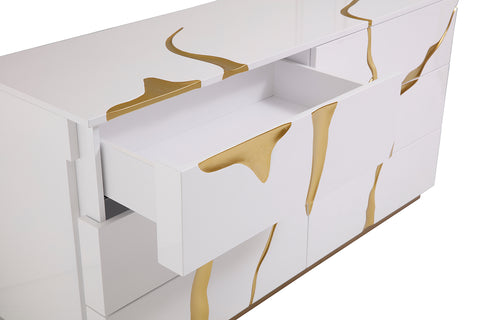 Modrest Aspen Modern Wide White And Gold Dresser Model VGVC-J1801-D-L-B-W