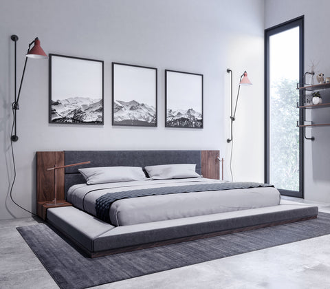 Eastern King Nova Domus Jagger Modern Dark Grey & Walnut Bed