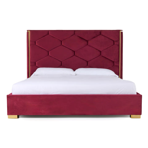 Eastern King Modrest Janet Modern Red Velvet & Gold Bed Model VGVC-BD1820-BED-EK
