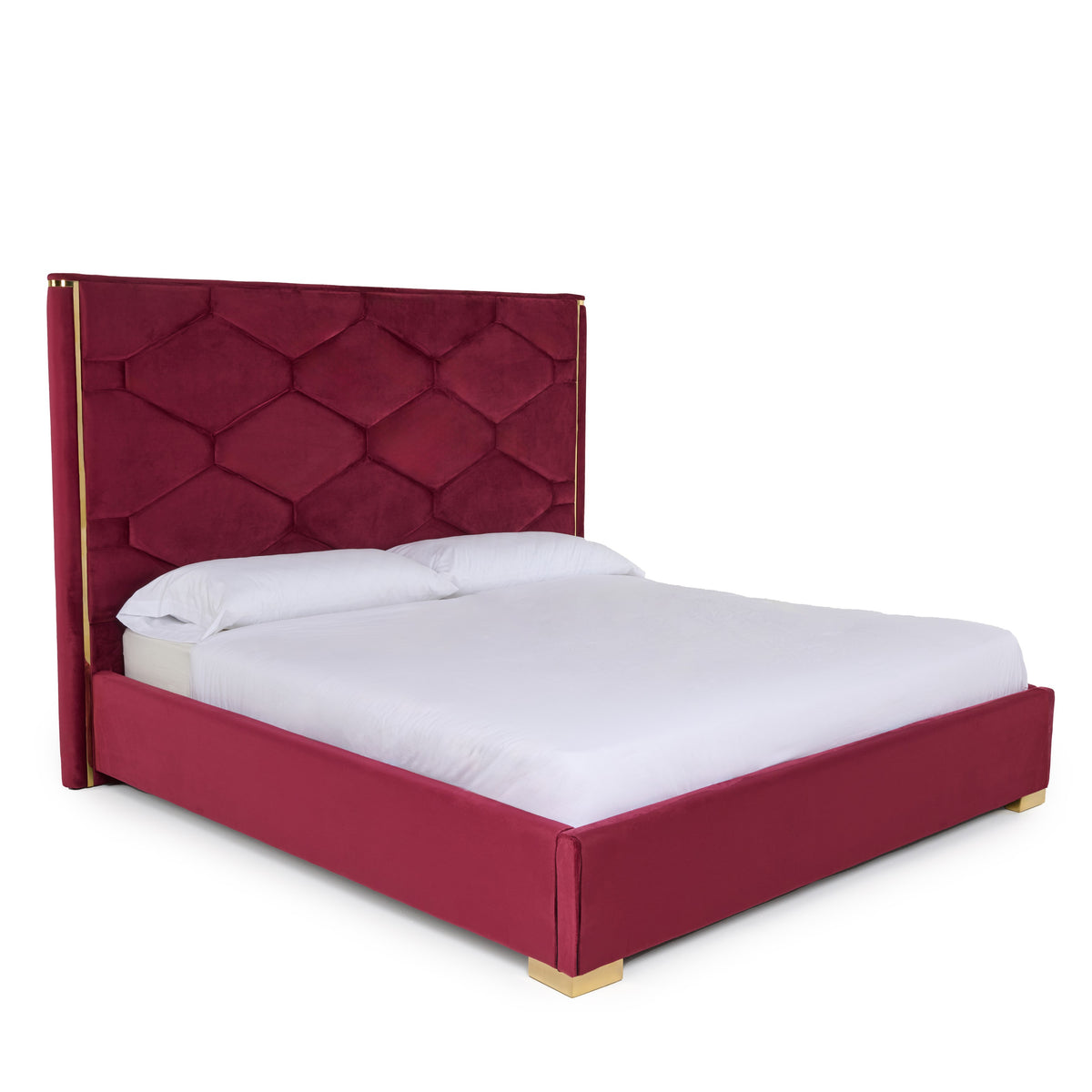 Queen Modrest Janet Modern Red Velvet & Gold Bed Model VGVC-BD1820-BED-Q