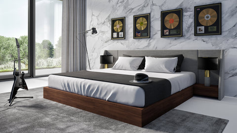 Nova Domus Janice Modern Grey Fabric And Walnut Bed And Nightstands Model VGMA-BR-88-BED