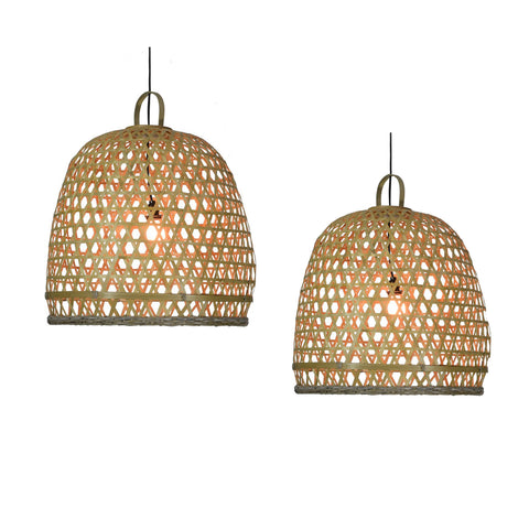 Dratini Natural Bamboo Finish Pendant Light Set Of 2