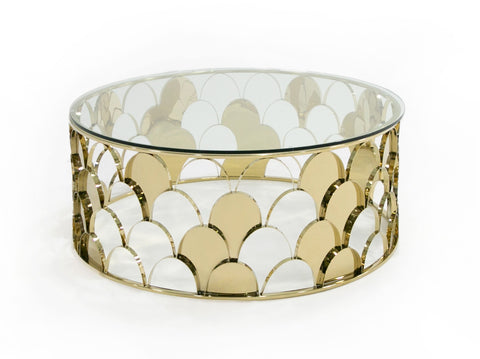 Modrest Javier Modern Glass & Gold Round Coffee Table Model VGVCCT088