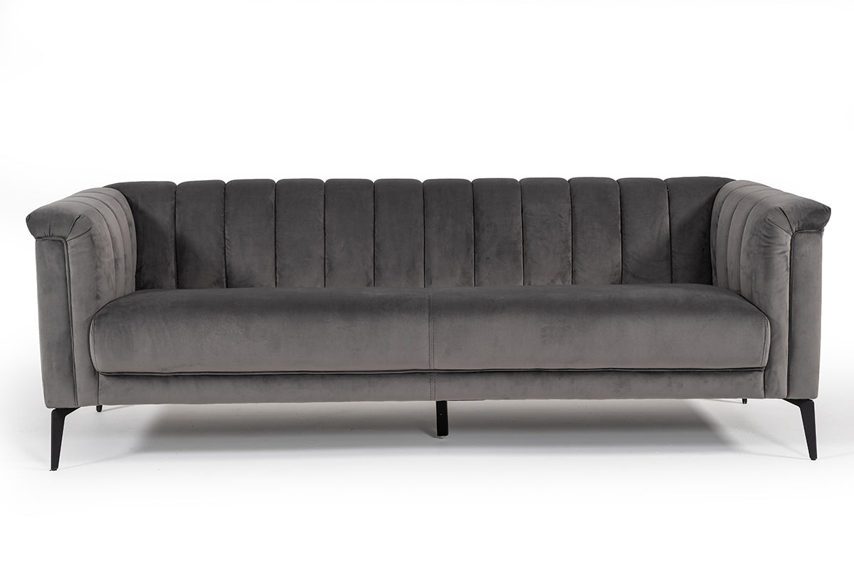 Divani Casa Jeremy Modern Grey Velvet Sofa Model VGVI32202-FK-3P-GRY