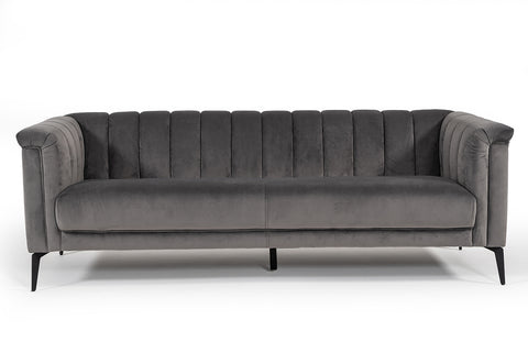 Divani Casa Jeremy Modern Grey Velvet Sofa Model VGVI32202-FK-3P-GRY