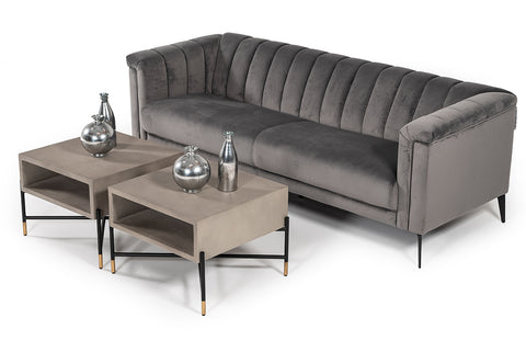 Divani Casa Jeremy Modern Grey Velvet Sofa Model VGVI32202-FK-3P-GRY