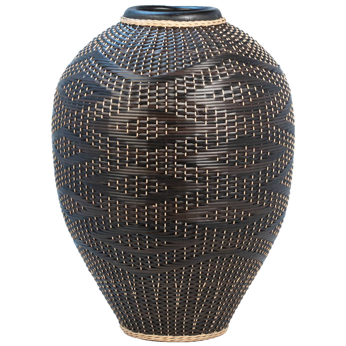 Athos Black and Natural Rattan Pot