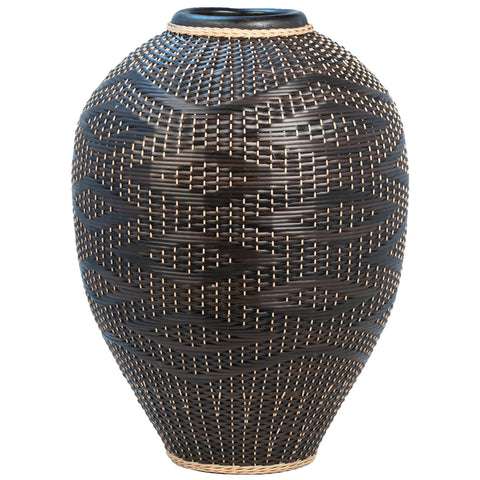 Athos Black and Natural Rattan Pot