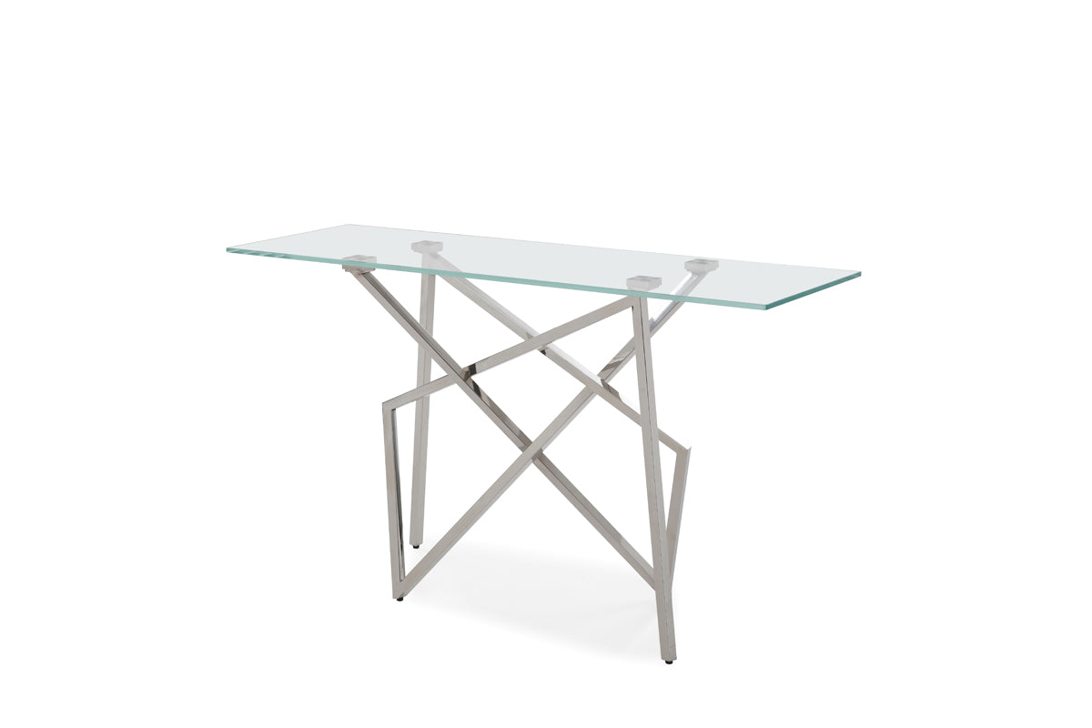 Modrest Hawkins Modern Glass & Stainless Steel Console Table By VIG Furniture