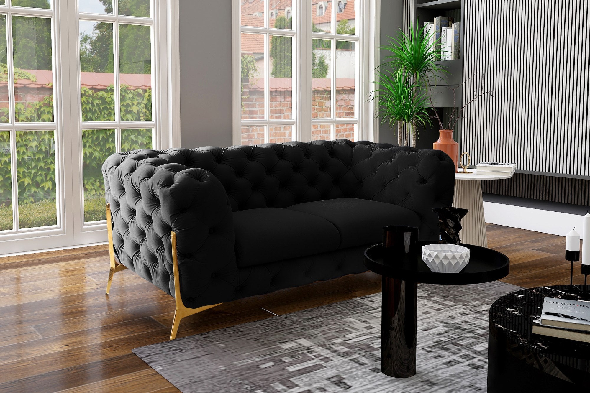 Divani Casa Quincey Transitional Black Velvet Loveseat Model VGKNK8520-LV-BLK