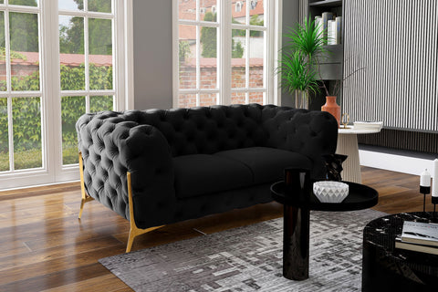 Divani Casa Quincey Transitional Black Velvet Loveseat Model VGKNK8520-LV-BLK
