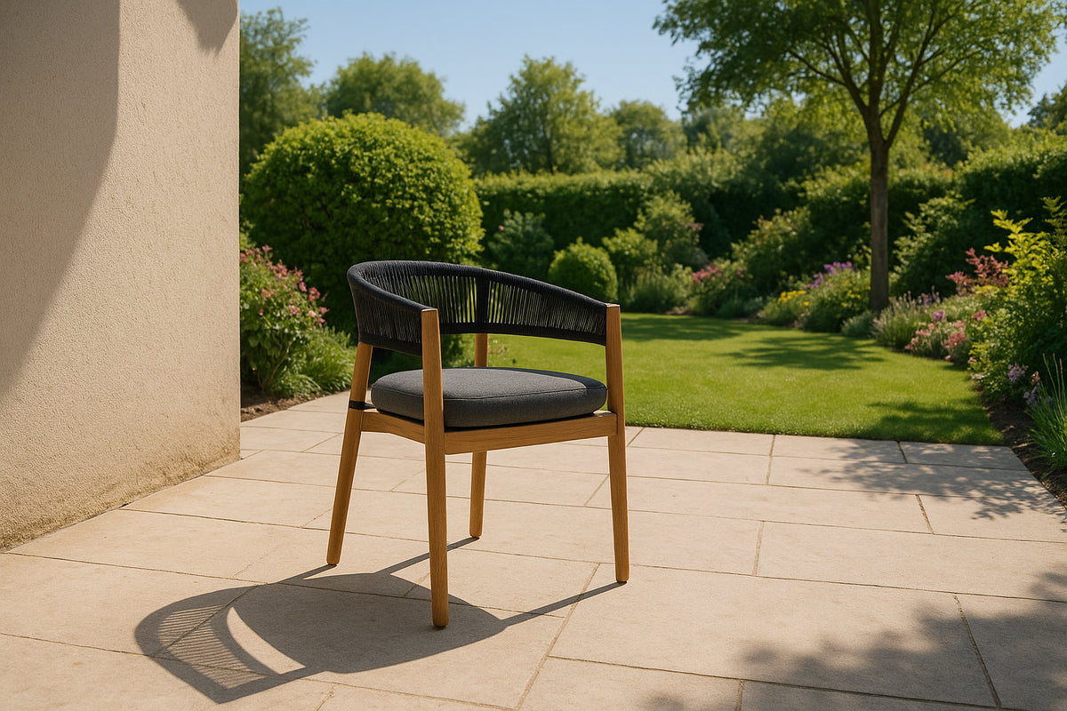 Renava Kamari Outdoor Grey Olefin Fabric & Teak Dining Chair (Set Of 2) Model VGEF-LOIVRE-CHR