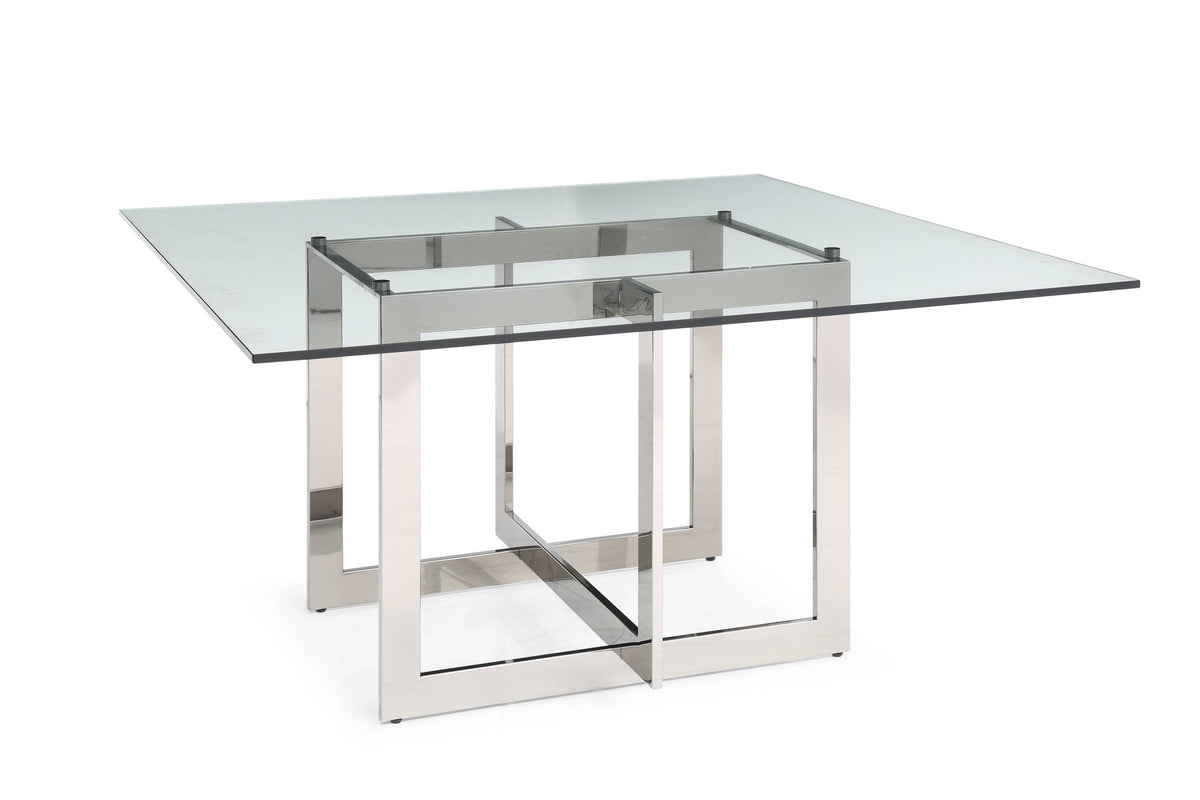 Modrest Keaton Square Modern Glass & Stainless Steel Dining Table Model VGVCT8961-DT